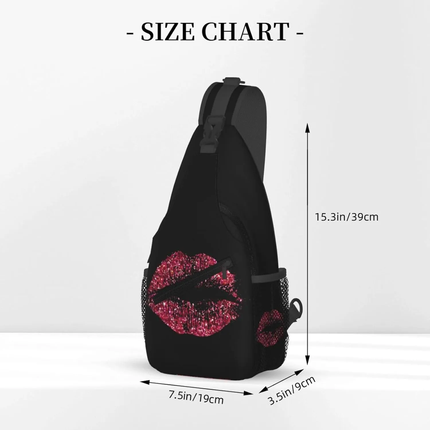 Red Glitter Lips 1 Crossbody Bag Cross Chest Bag Adjustable Sling Backpack Sports Gym Shoulder Bags Travel Cycling Daypack Diagonally Casual Rucksack