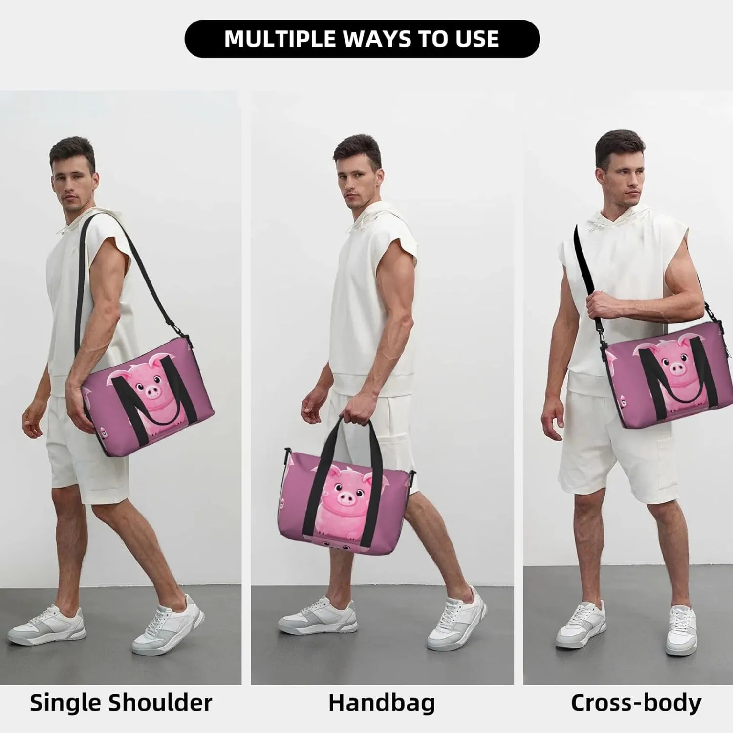 Red Pig Small Duffel Bag Foldable Travel Bag Weekender Bag Overnight Gym Hospital Bags For Women&Men