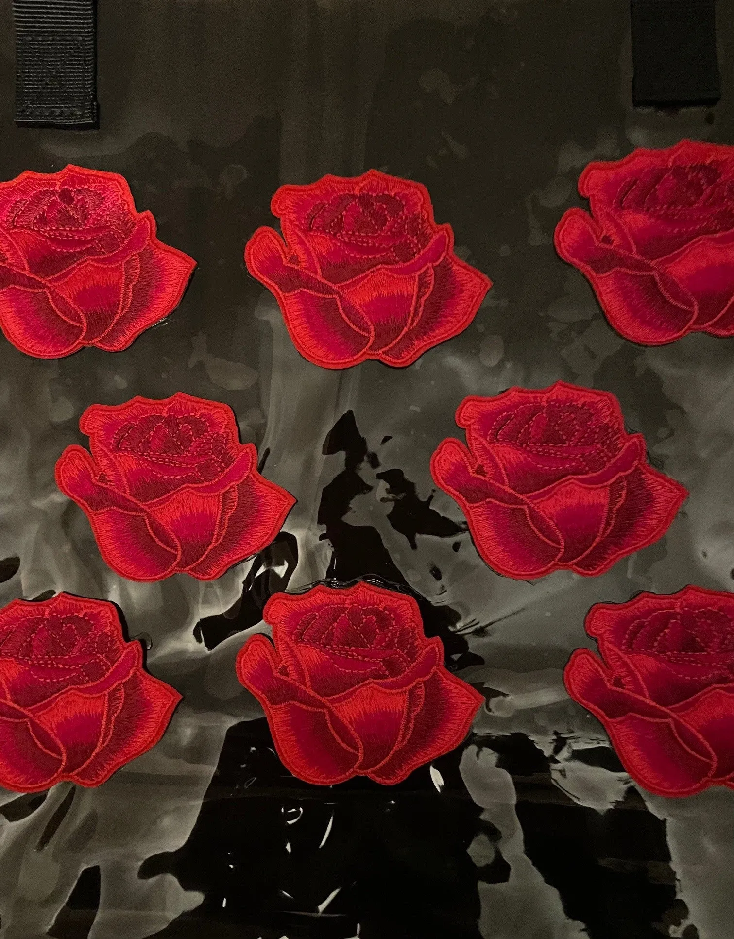 Red Rose Holographic PVC Black Tote Bag