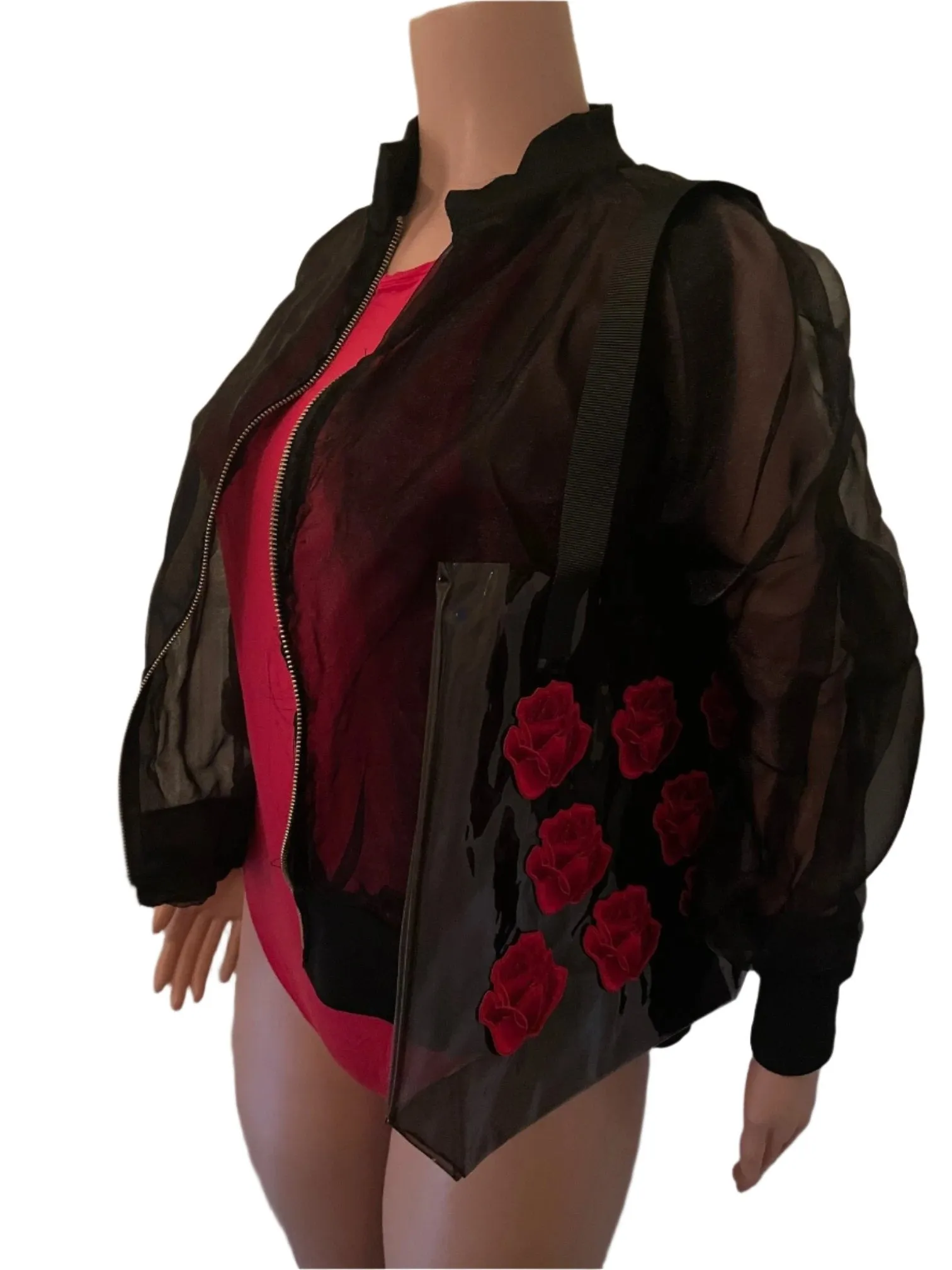 Red Rose Holographic PVC Black Tote Bag