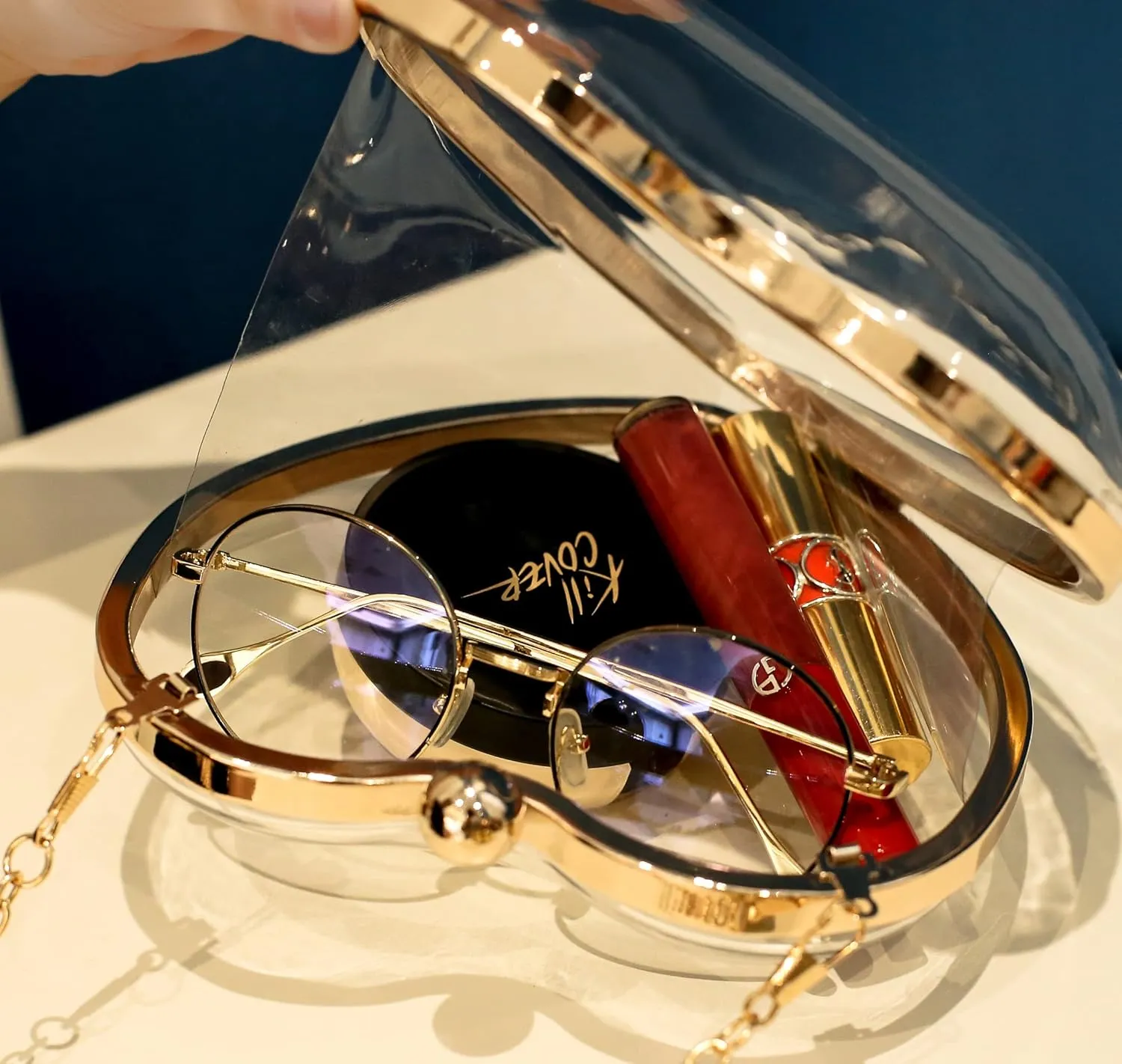 Rejolly Clear Acrylic Clutch Evening Purse Heart Shaped Bags for Women Transparent Novelty Small Mini Handbag Crossbody Bag