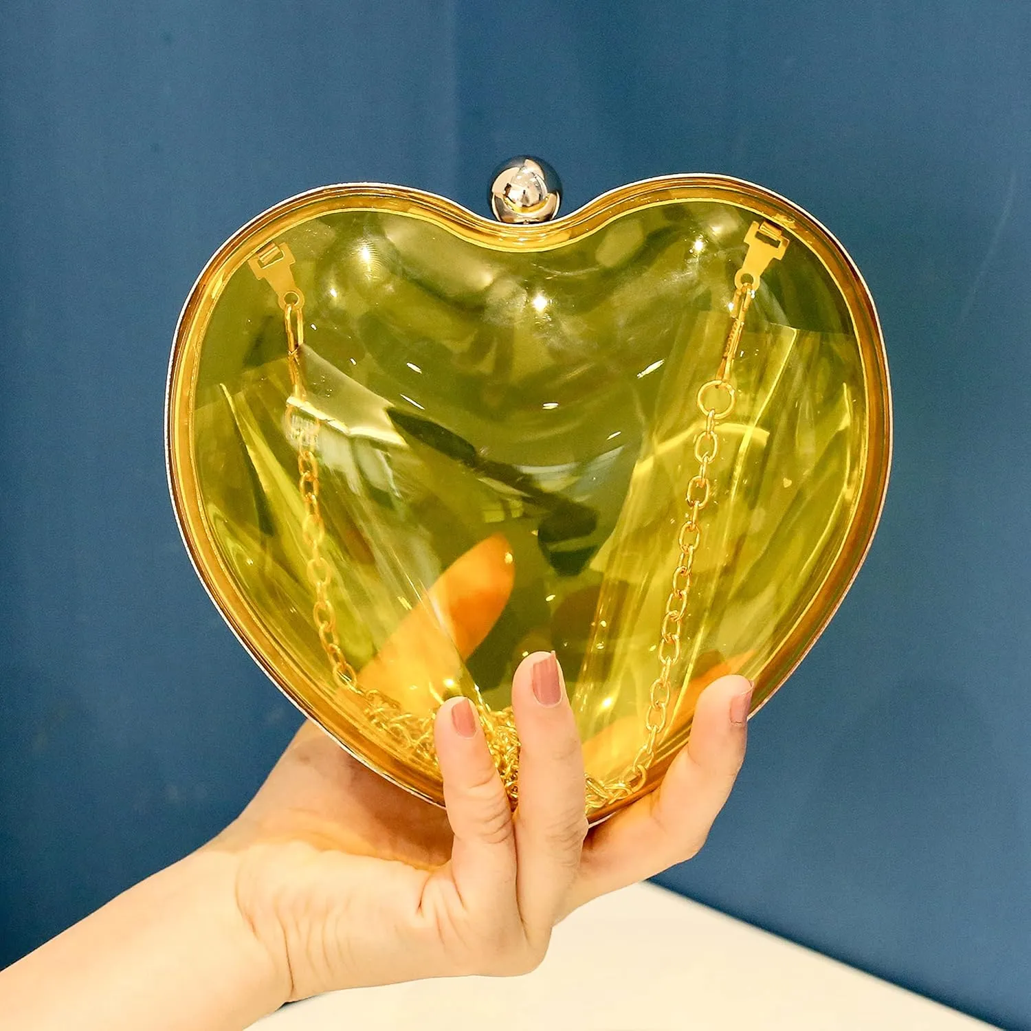 Rejolly Clear Acrylic Clutch Evening Purse Heart Shaped Bags for Women Transparent Novelty Small Mini Handbag Crossbody Bag