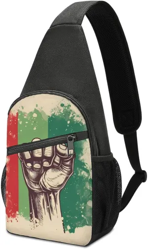 Retro Raised Fist Mexico Flag Small Sling Bag Crossbody Bags Casual Chest Bag Daypack for Travel Sports Hiking