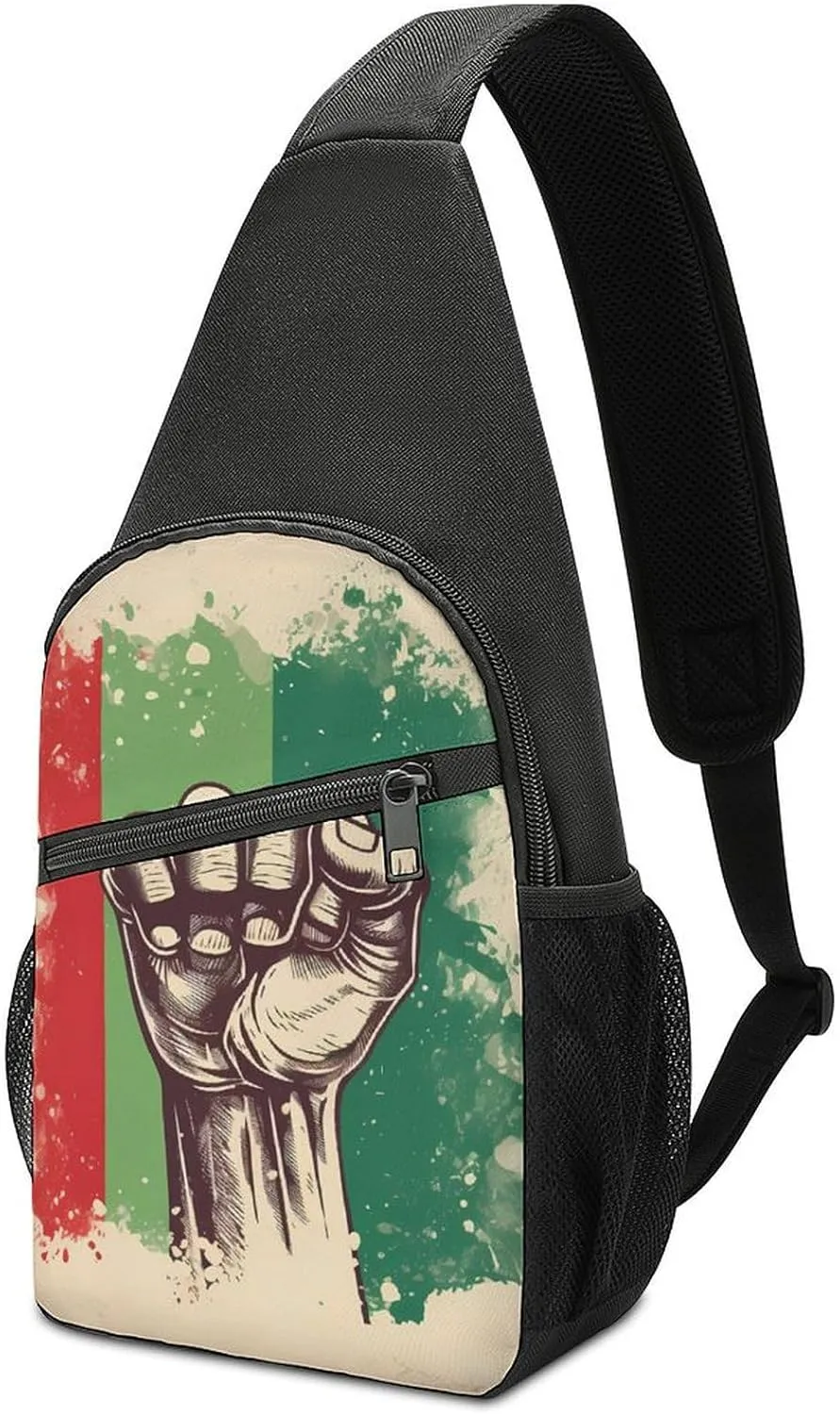 Retro Raised Fist Mexico Flag Small Sling Bag Crossbody Bags Casual Chest Bag Daypack for Travel Sports Hiking