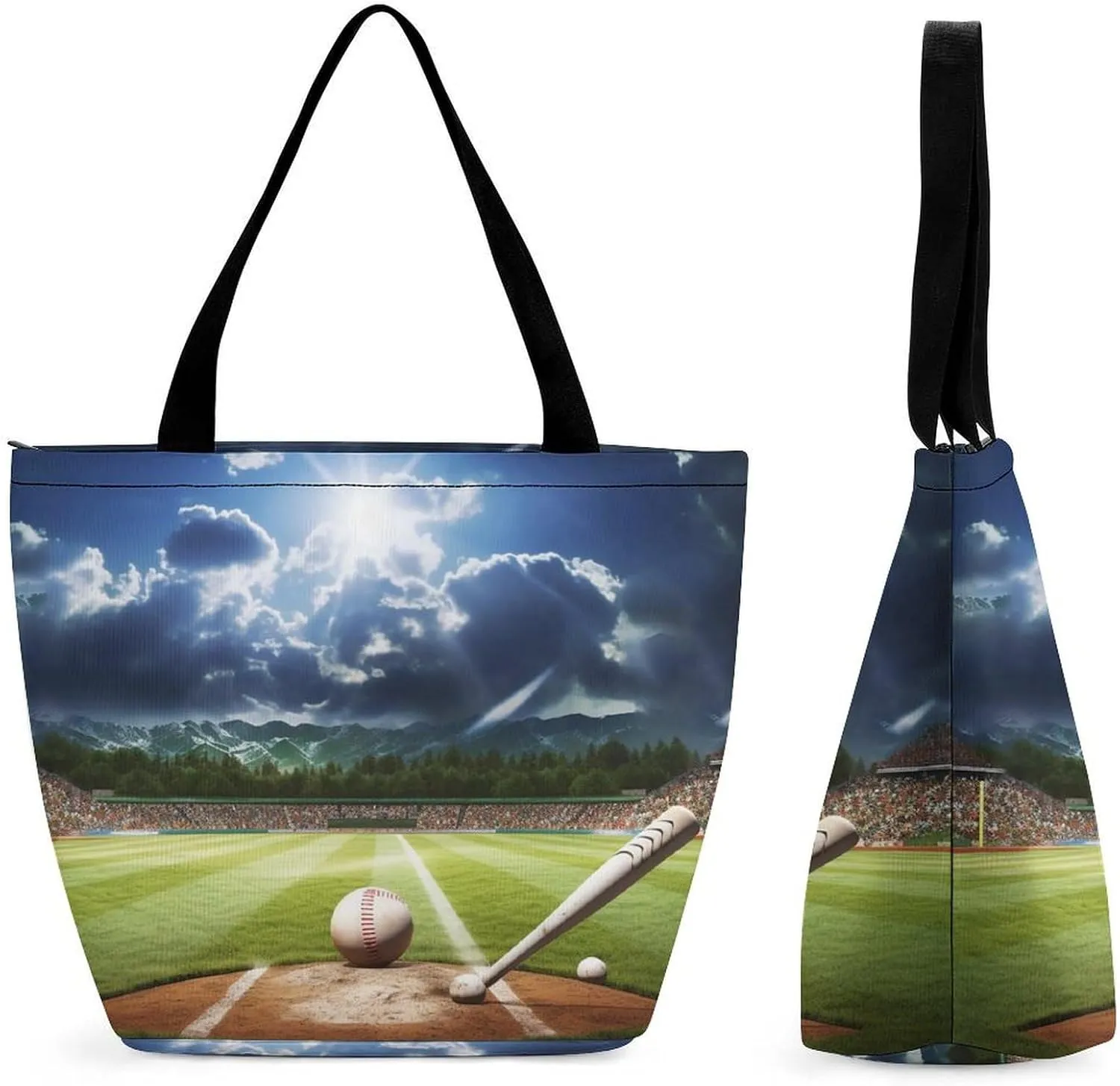 Reusable Shopping Bags for Women Large Grocery Bags Travel Tote Bags Baseball Sports Field Shoulder Bag for Work