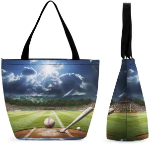 Reusable Shopping Bags for Women Large Grocery Bags Travel Tote Bags Baseball Sports Field Shoulder Bag for Work
