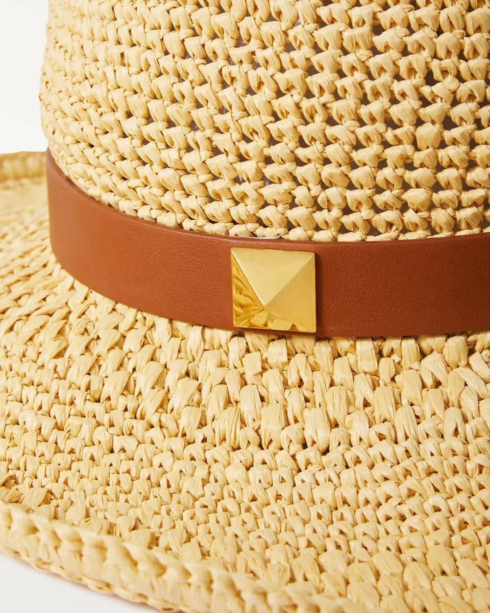 Roman Stud Leather-Trimmed Small Straw Fedora