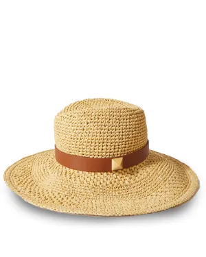 Roman Stud Leather-Trimmed Small Straw Fedora