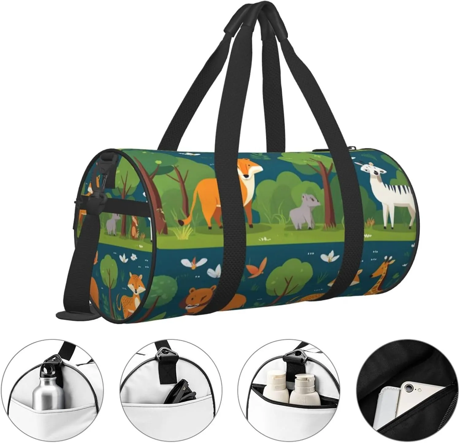 Safari Animals Printed Travel Bag,Round Personal Item Storage bag,Foldie Duffel Bag for Traveling Vacation,Fitness,Sports