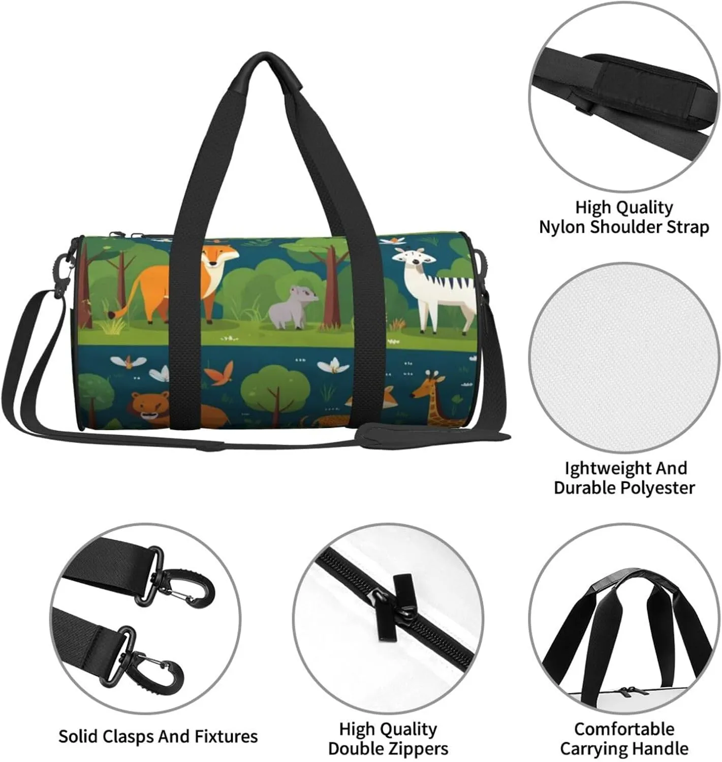 Safari Animals Printed Travel Bag,Round Personal Item Storage bag,Foldie Duffel Bag for Traveling Vacation,Fitness,Sports