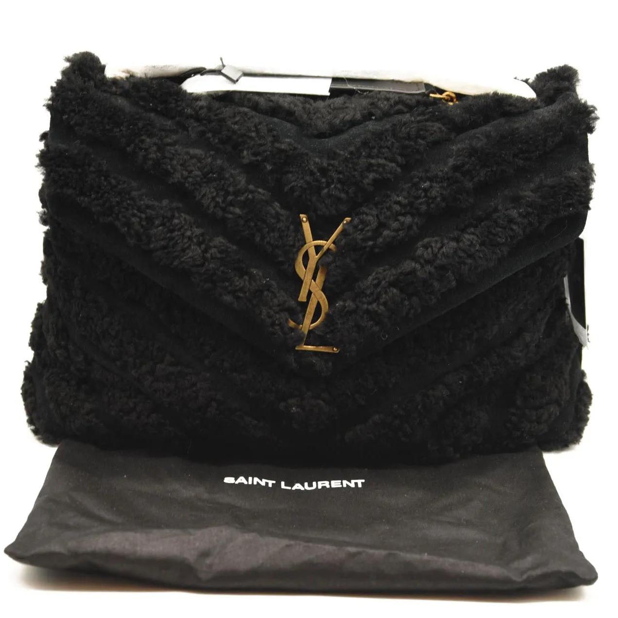 SAINT LAURENT Loulou Medium YSL Shearling Shoulder Bag