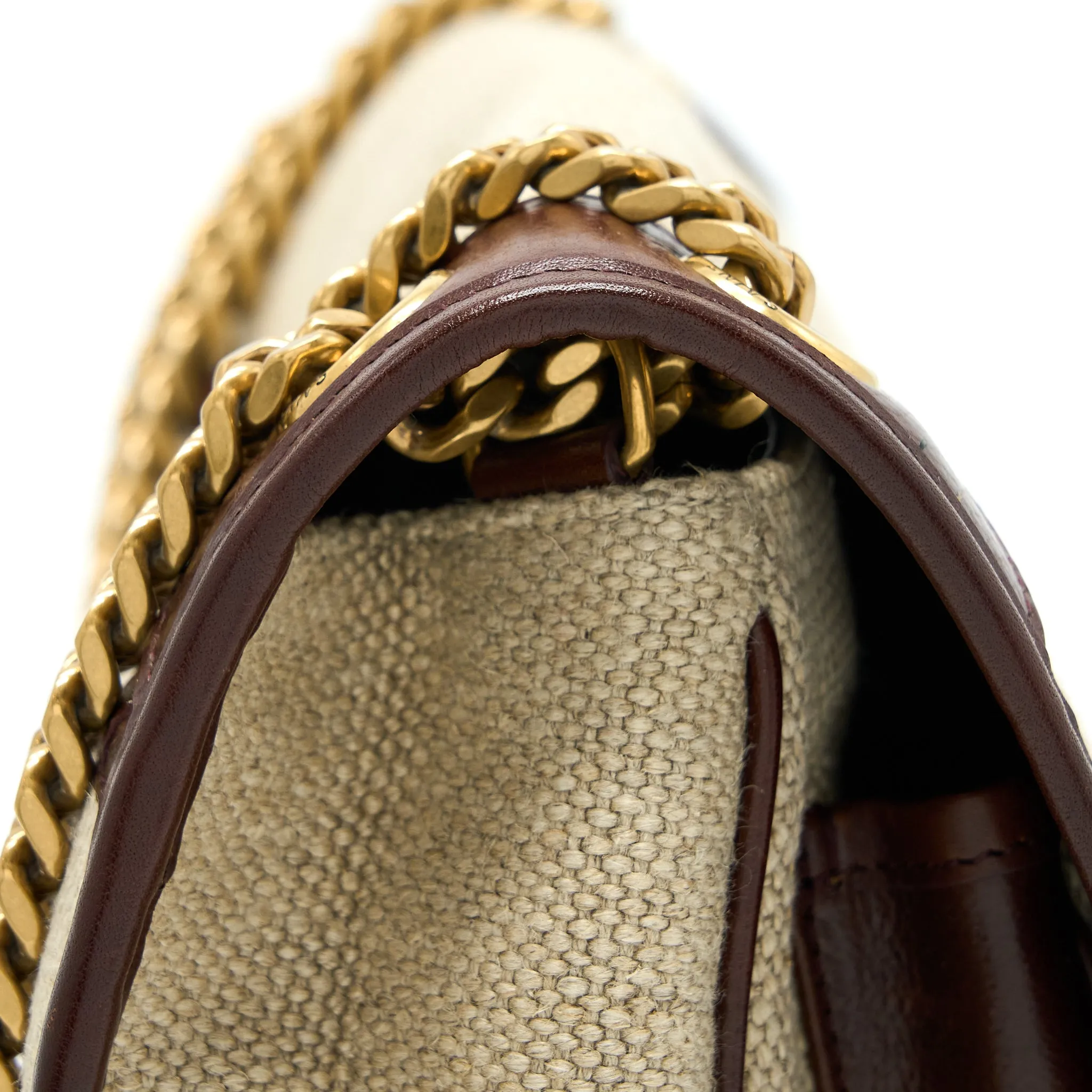 Saint Laurent Medium Niki Bag Trimmed Linen Canvas Brown