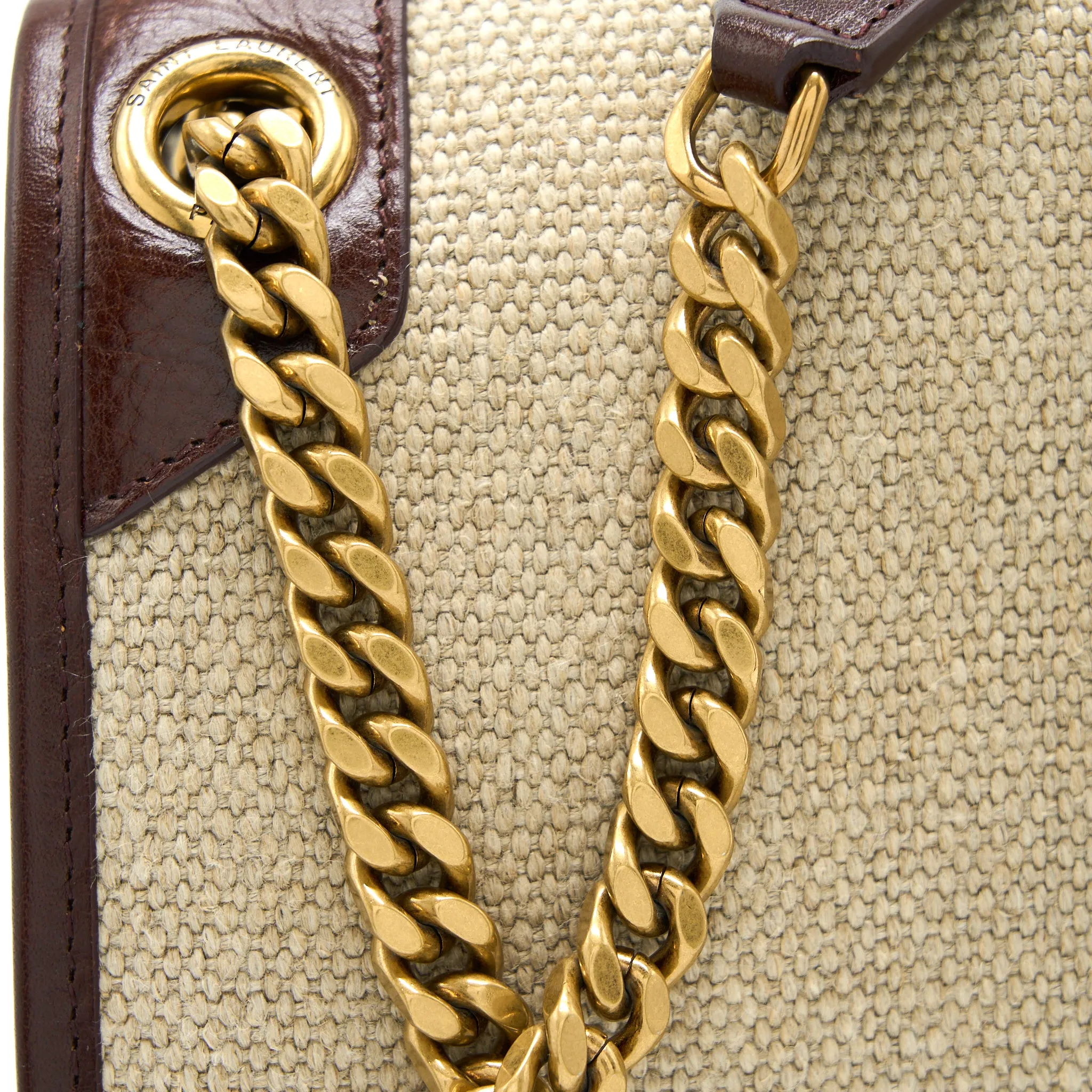Saint Laurent Medium Niki Bag Trimmed Linen Canvas Brown