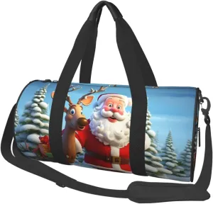 Santa Claus Reindeer Travel Bag for Women Men Gym Bag Large Duffle Bag Weekender Overnight Bag with Shoulder Strap
