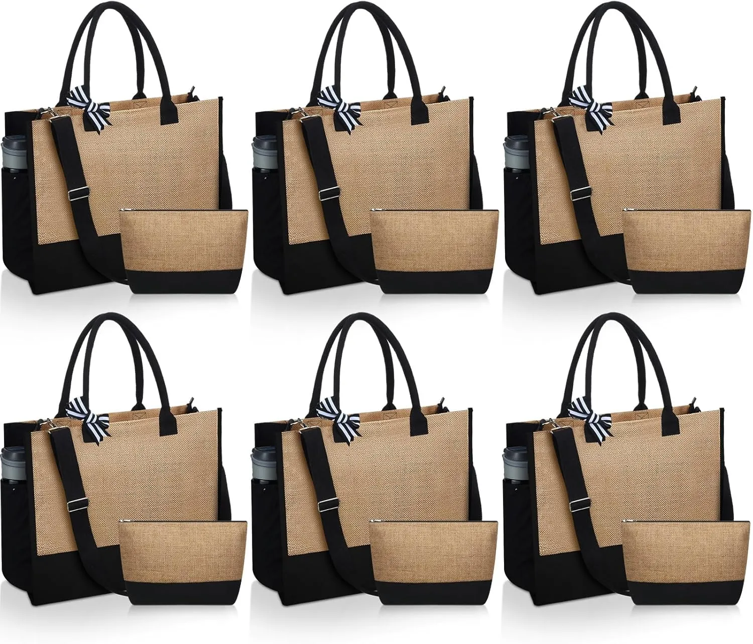 Sanwuta 12 Piece Burlap Tote Bags Bulk Jute Tote Bag with Handles Burlap Gift with Adjustable Strap for Women Travel Beach Shopping Bridesmaid DIY Gift
