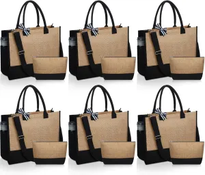Sanwuta 12 Piece Burlap Tote Bags Bulk Jute Tote Bag with Handles Burlap Gift with Adjustable Strap for Women Travel Beach Shopping Bridesmaid DIY Gift