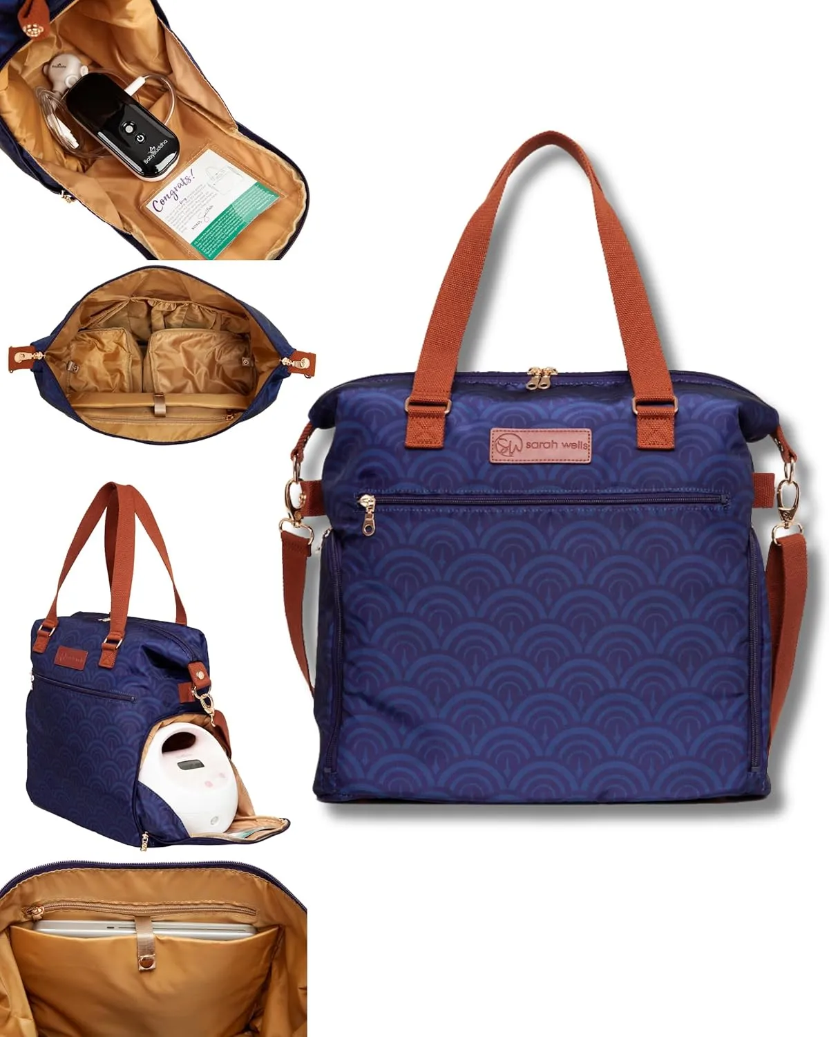 Sarah Wells Lizzy Breast Pump Bag - Compatible with Spectra, Medela, and More - Insulated Cooler Pocket (Deco)