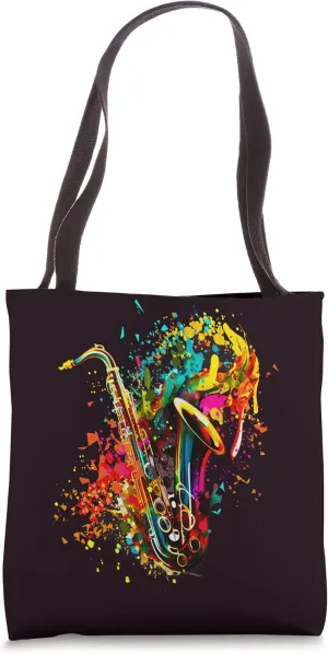Saxophone Music in Color Design Transparent Background. Tote Bag