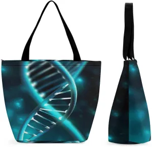 Science Gene Strand Tote Bags Reusable Grocery Bags Shopping Zippered Tote for Office Graduation Travel