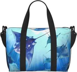 Sea Animals Stingrays Printed Travel Duffel Bag for Men Women Shoulder Weekender Overnight Bags for for Beach Swim Sports Gym