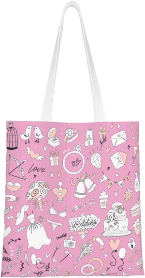 Seamless Chart of Items at the Wedding Tote Bag for Women Canvas Shopping Bags Reusable Beach Bag Grocery Bags Tote Shoulder Bag Gift Bags