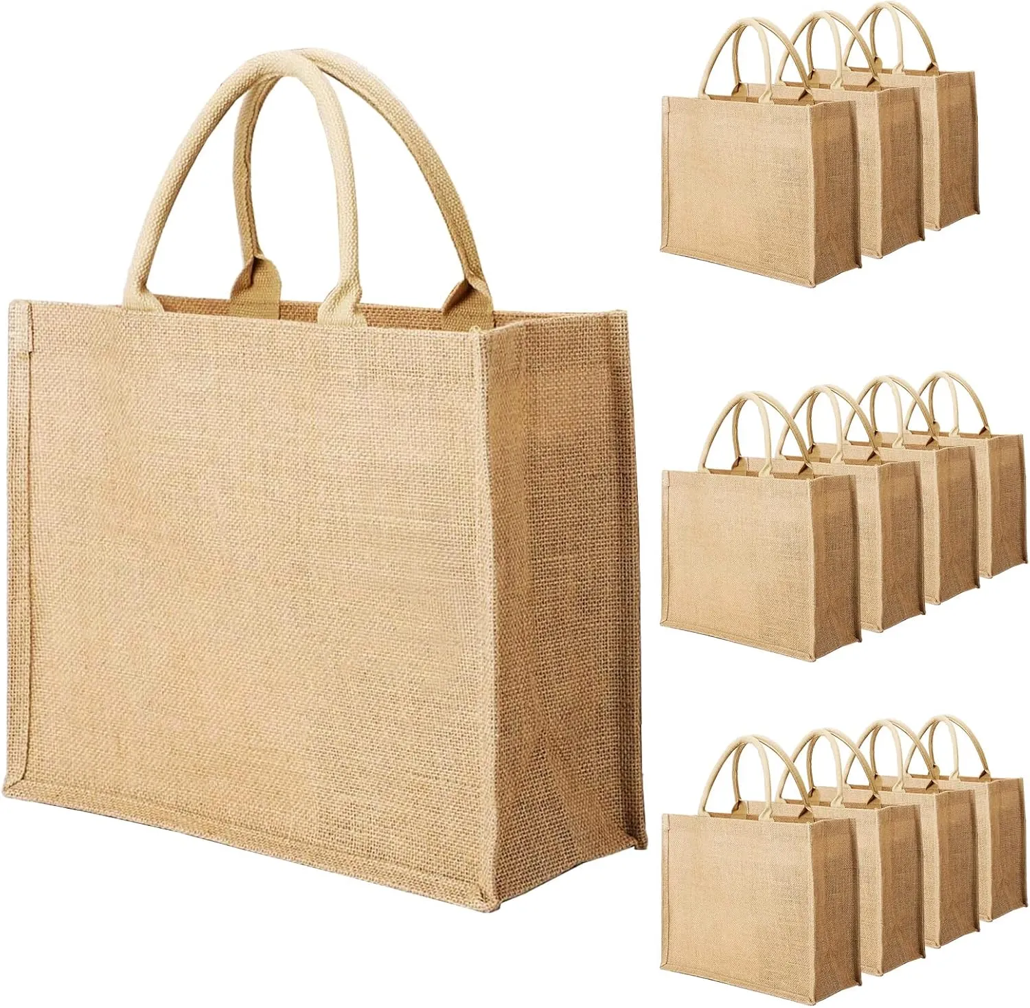 Segarty Tote Bags, 12 Pack Large Burlap Reusable Jute Canvas Gift Favors Bag with handles Blank Tote Bulk for Bridesmaid Wedding, Women Market Grocery Shopping, Bachelorette Party, Beach Trip, DIY