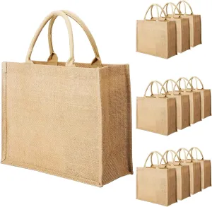 Segarty Tote Bags, 12 Pack Large Burlap Reusable Jute Canvas Gift Favors Bag with handles Blank Tote Bulk for Bridesmaid Wedding, Women Market Grocery Shopping, Bachelorette Party, Beach Trip, DIY