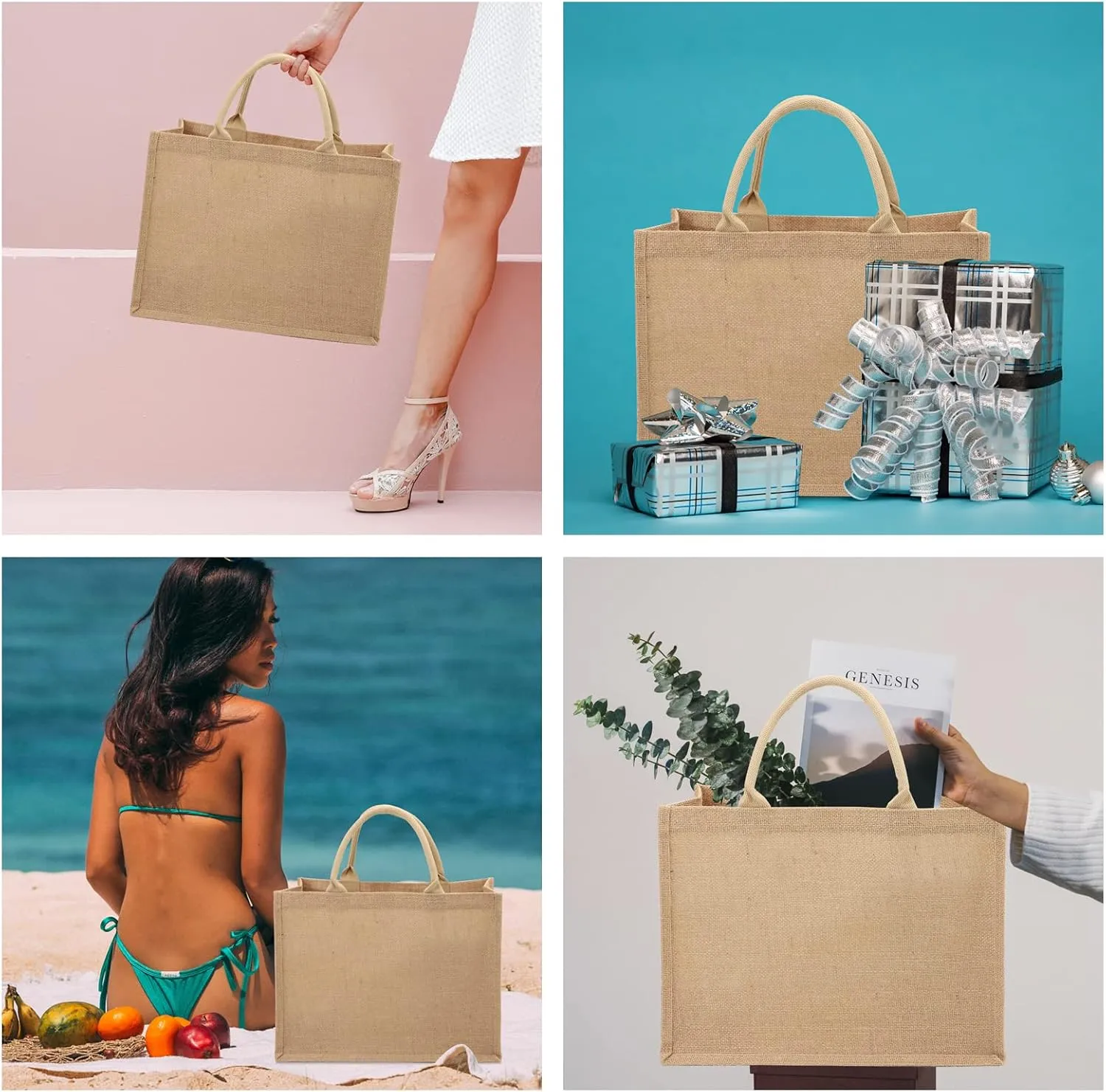 Segarty Tote Bags, 12 Pack Large Burlap Reusable Jute Canvas Gift Favors Bag with handles Blank Tote Bulk for Bridesmaid Wedding, Women Market Grocery Shopping, Bachelorette Party, Beach Trip, DIY
