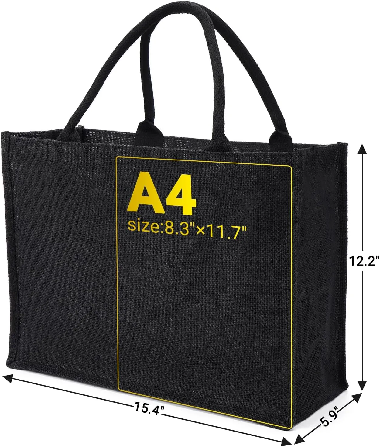 Segarty Tote Bags, 3 Pack Large Black Burlap Jute Reusable Canvas Gift Favors Bag with Handles Blank Tote Bulk for Bridesmaid Wedding, Women Market Grocery Shopping, Bachelorette Party, Beach Trip
