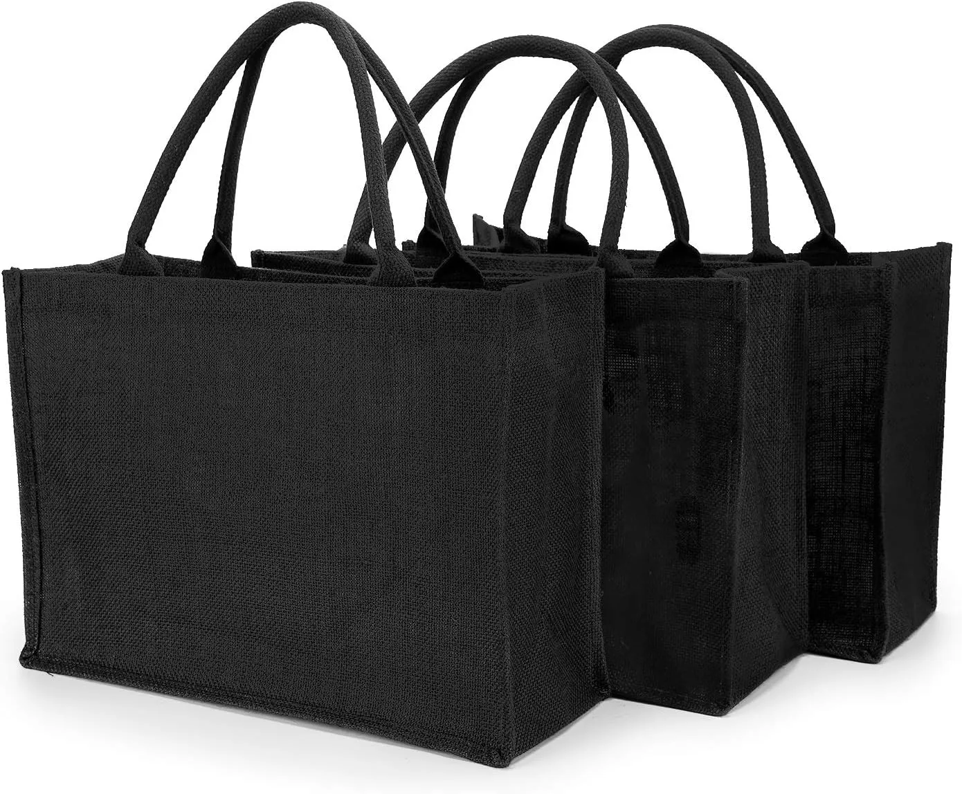 Segarty Tote Bags, 3 Pack Large Black Burlap Jute Reusable Canvas Gift Favors Bag with Handles Blank Tote Bulk for Bridesmaid Wedding, Women Market Grocery Shopping, Bachelorette Party, Beach Trip