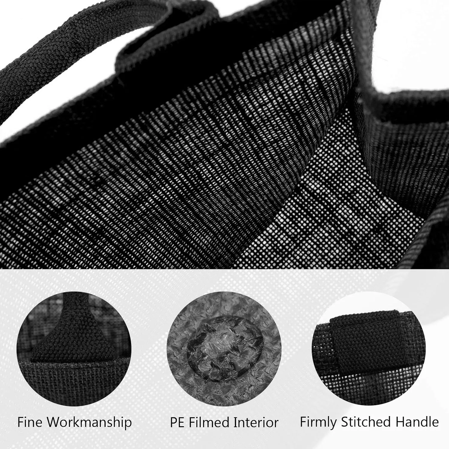 Segarty Tote Bags, 3 Pack Large Black Burlap Jute Reusable Canvas Gift Favors Bag with Handles Blank Tote Bulk for Bridesmaid Wedding, Women Market Grocery Shopping, Bachelorette Party, Beach Trip