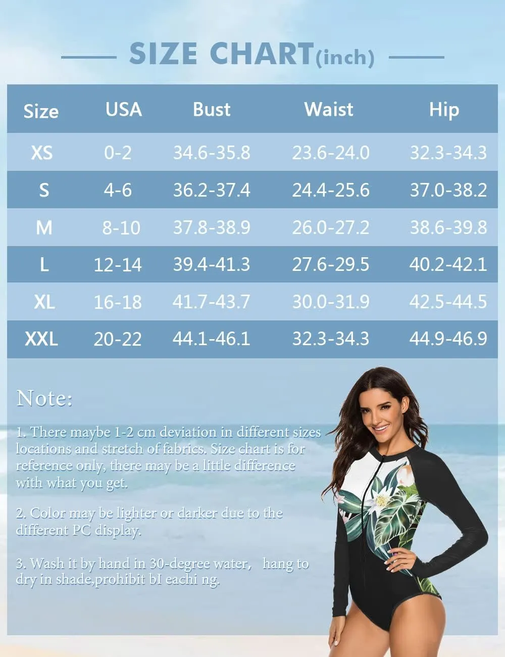 SELINK Women's Long Sleeve Rash Guard UV Protection Zipper Printed Surfing One Piece Swimsuit Bathing Suit