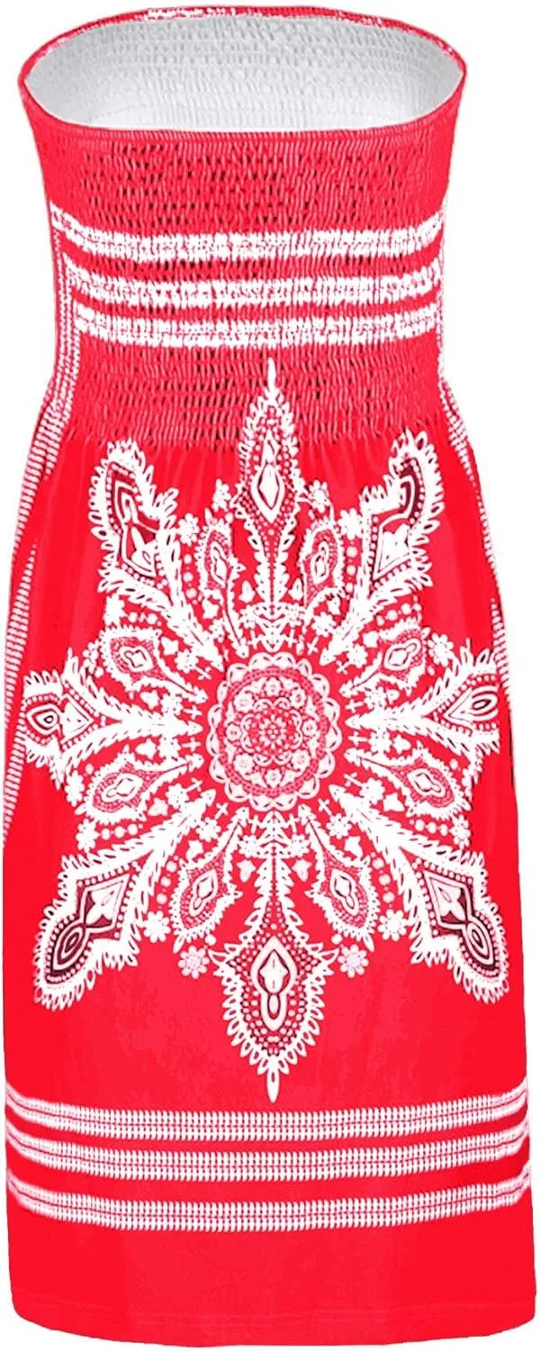 SEMATOMALA Women's Summer Dress Strapless Floral Print Bohemian Casual Beach Dress Cover Ups for Swimwear Women
