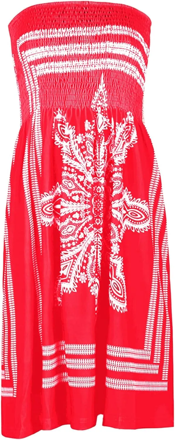 SEMATOMALA Women's Summer Dress Strapless Floral Print Bohemian Casual Beach Dress Cover Ups for Swimwear Women