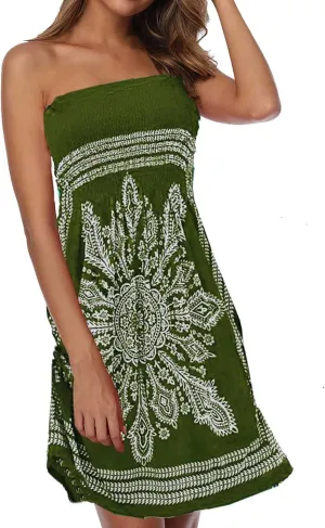 SEMATOMALA Women's Summer Dress Strapless Floral Print Bohemian Casual Beach Dress Cover Ups for Swimwear Women