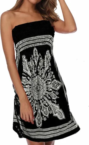 SEMATOMALA Women's Summer Dress Strapless Floral Print Bohemian Casual Beach Dress Cover Ups for Swimwear Women