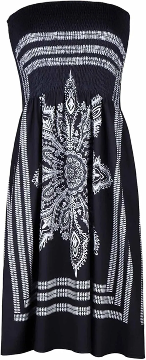 SEMATOMALA Women's Summer Dress Strapless Floral Print Bohemian Casual Beach Dress Cover Ups for Swimwear Women