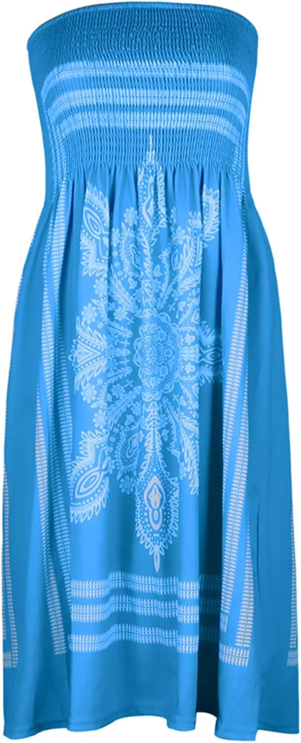 SEMATOMALA Women's Summer Dress Strapless Floral Print Bohemian Casual Beach Dress Cover Ups for Swimwear Women