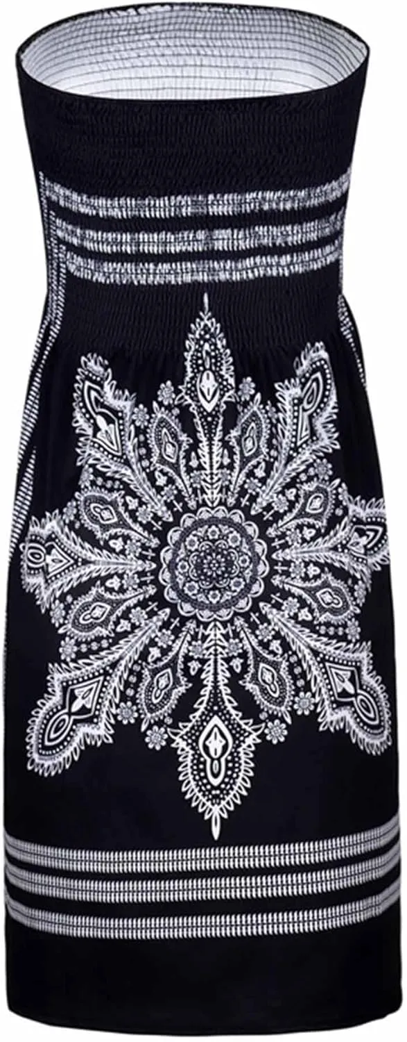 SEMATOMALA Women's Summer Dress Strapless Floral Print Bohemian Casual Beach Dress Cover Ups for Swimwear Women