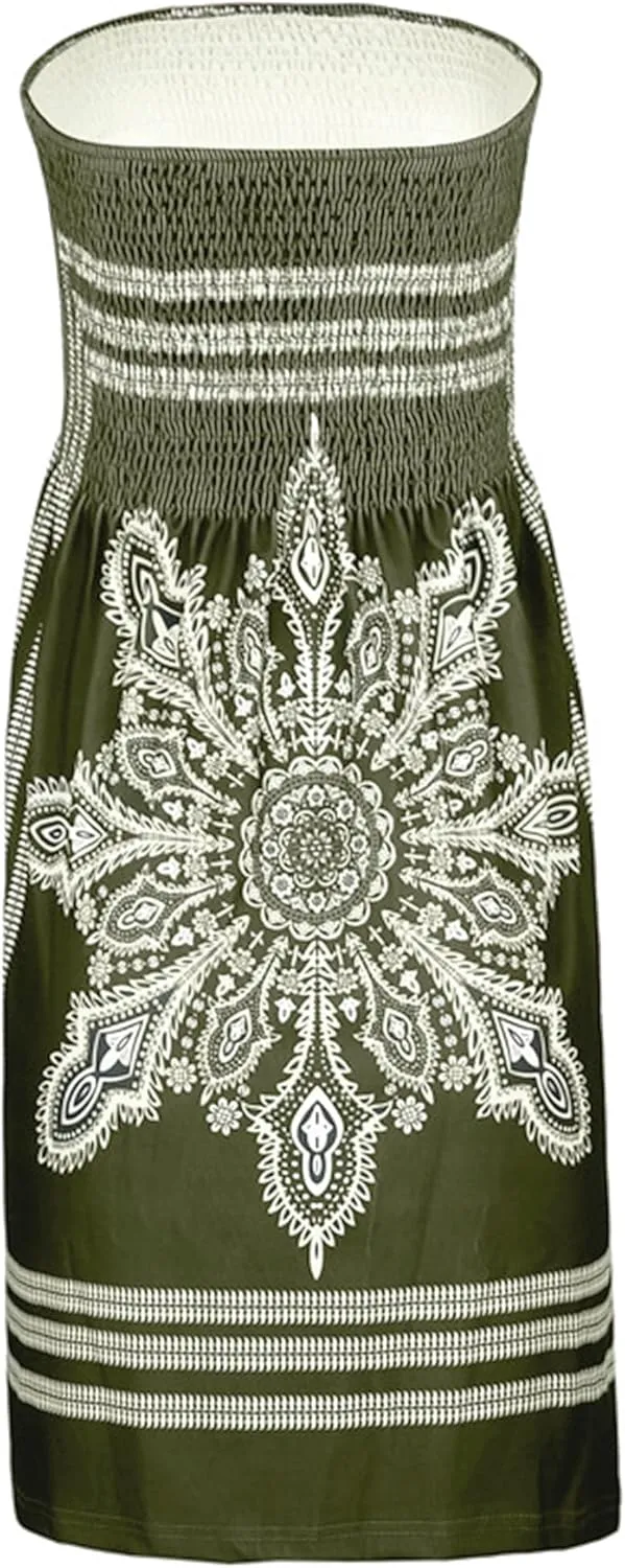 SEMATOMALA Women's Summer Dress Strapless Floral Print Bohemian Casual Beach Dress Cover Ups for Swimwear Women