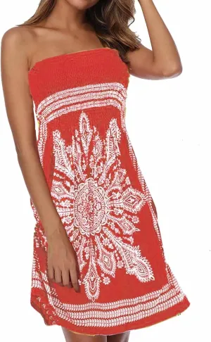 SEMATOMALA Women's Summer Dress Strapless Floral Print Bohemian Casual Beach Dress Cover Ups for Swimwear Women