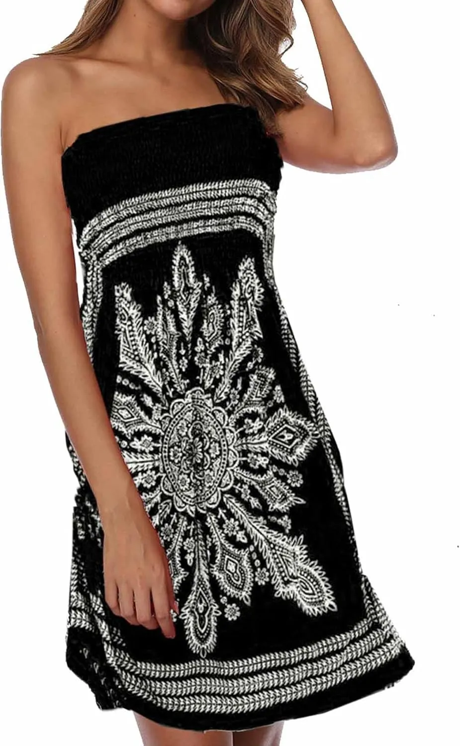 SEMATOMALA Women's Summer Dress Strapless Floral Print Bohemian Casual Beach Dress Cover Ups for Swimwear Women