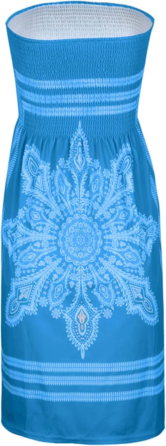 SEMATOMALA Women's Summer Dress Strapless Floral Print Bohemian Casual Beach Dress Cover Ups for Swimwear Women