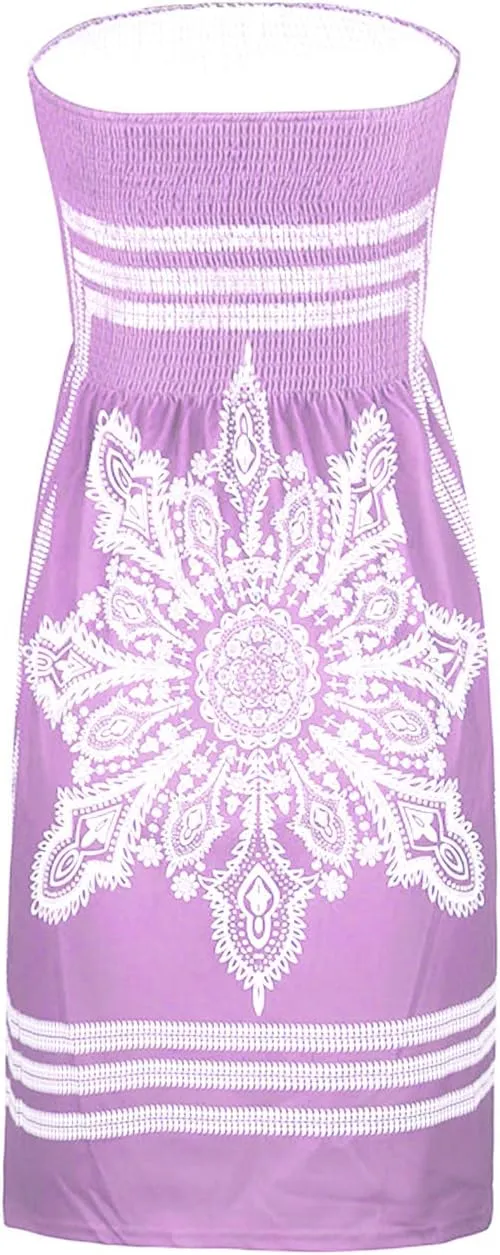 SEMATOMALA Women's Summer Dress Strapless Floral Print Bohemian Casual Beach Dress Cover Ups for Swimwear Women