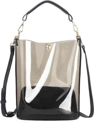 Semi-Clear Handbags, Jelly Transparent Clear Beach Shoulder Bag, 2 in 1 Bag