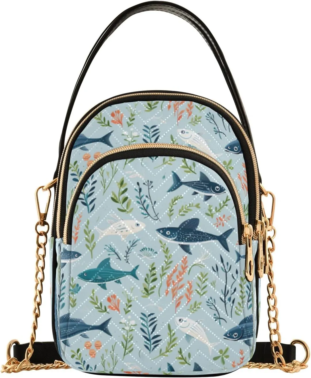 senya Seaweed Fishes Crossbody Handbags for Women Casual Leather Shoulder Phone Purse