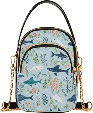 senya Seaweed Fishes Crossbody Handbags for Women Casual Leather Shoulder Phone Purse