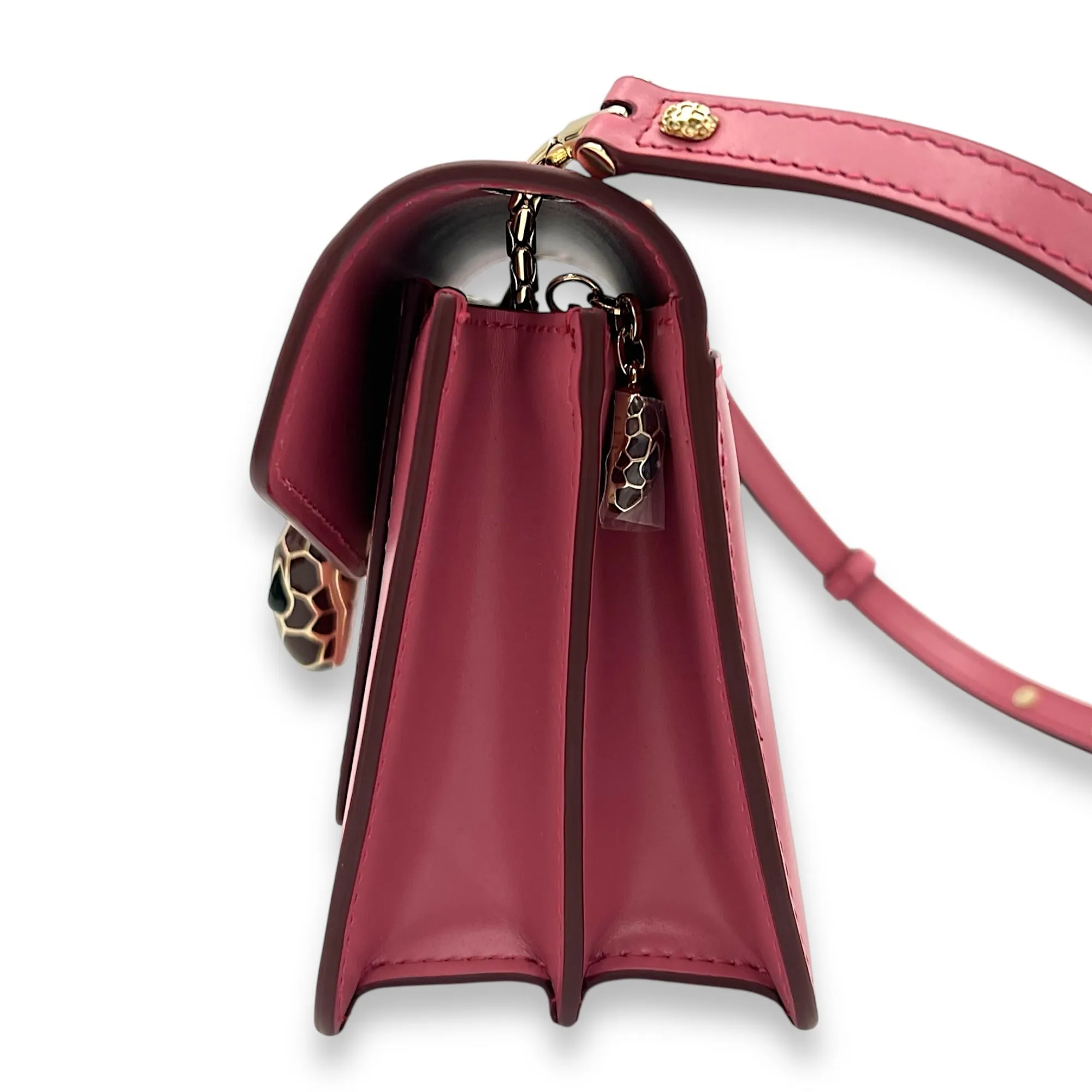 Serpenti Forever Crossbody Bag Pink in Calfskin, Gold hardware