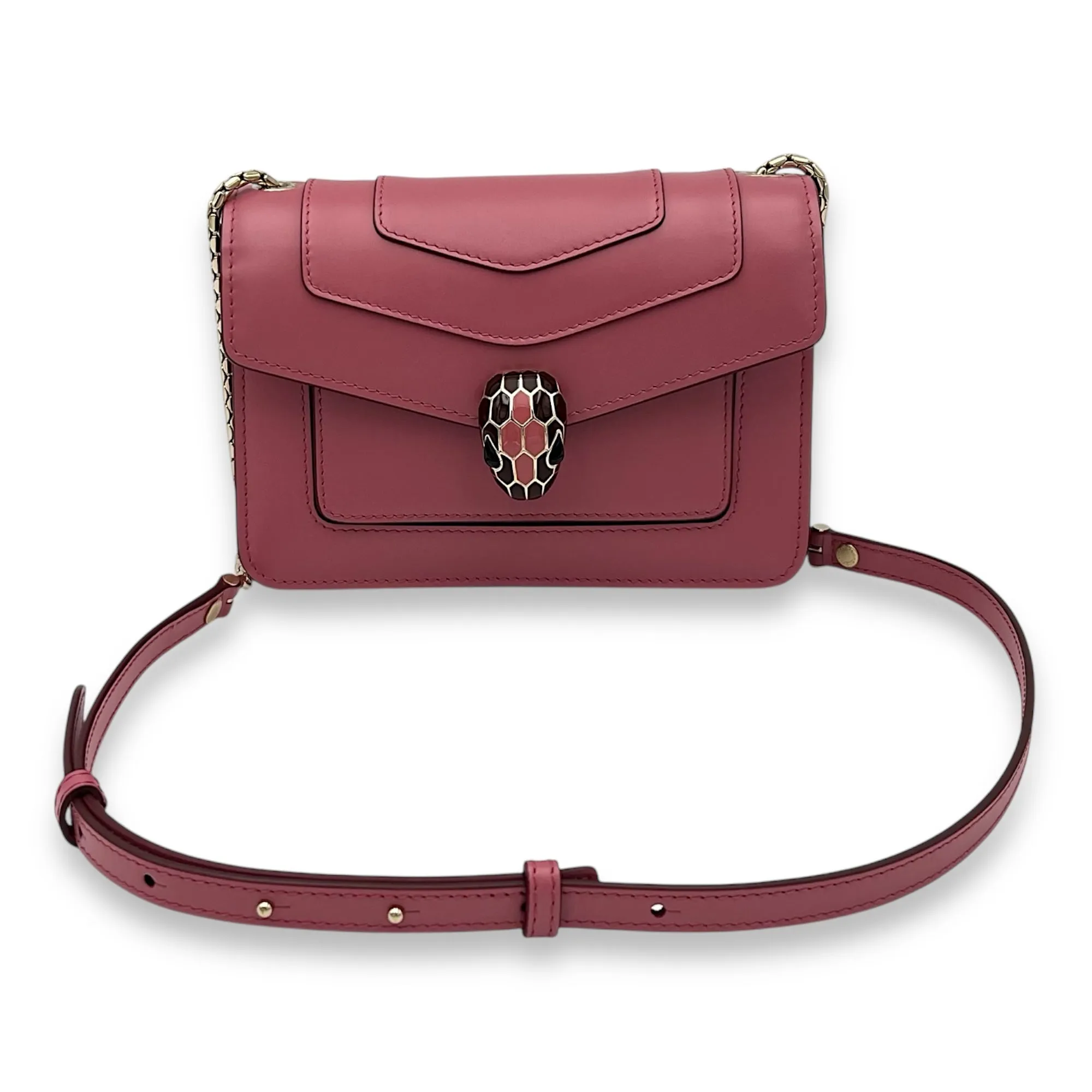 Serpenti Forever Crossbody Bag Pink in Calfskin, Gold hardware
