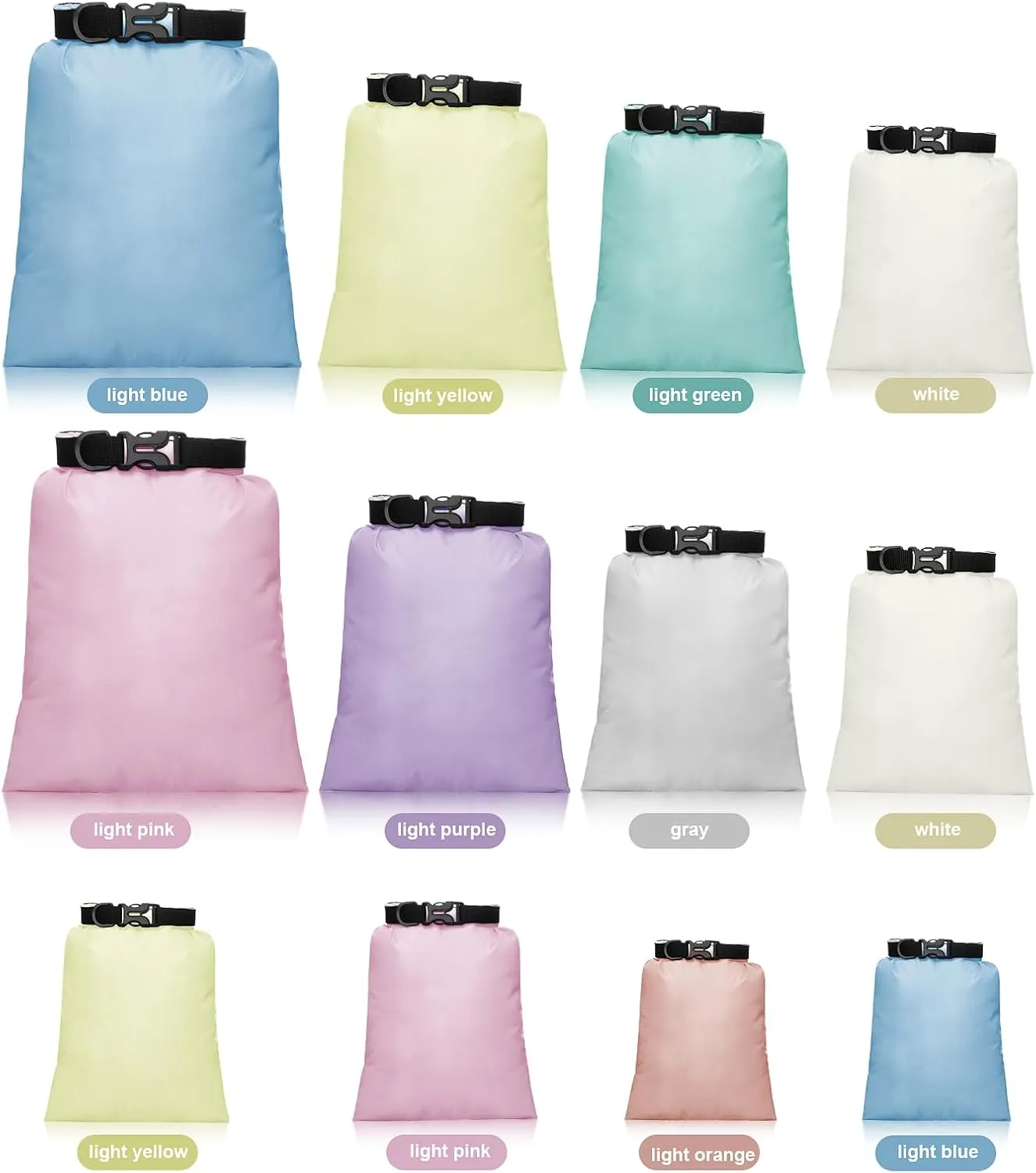 Shappy 12 Pcs Waterproof Dry Bag Set 6 Sizes Lightweight Sacks and Long Adjustable Shoulder Strap Outdoor Water Proof Keep Gear Dry Bag Stuff Sacks for Backpacking, Boating, Hiking, Camping (Macaron)